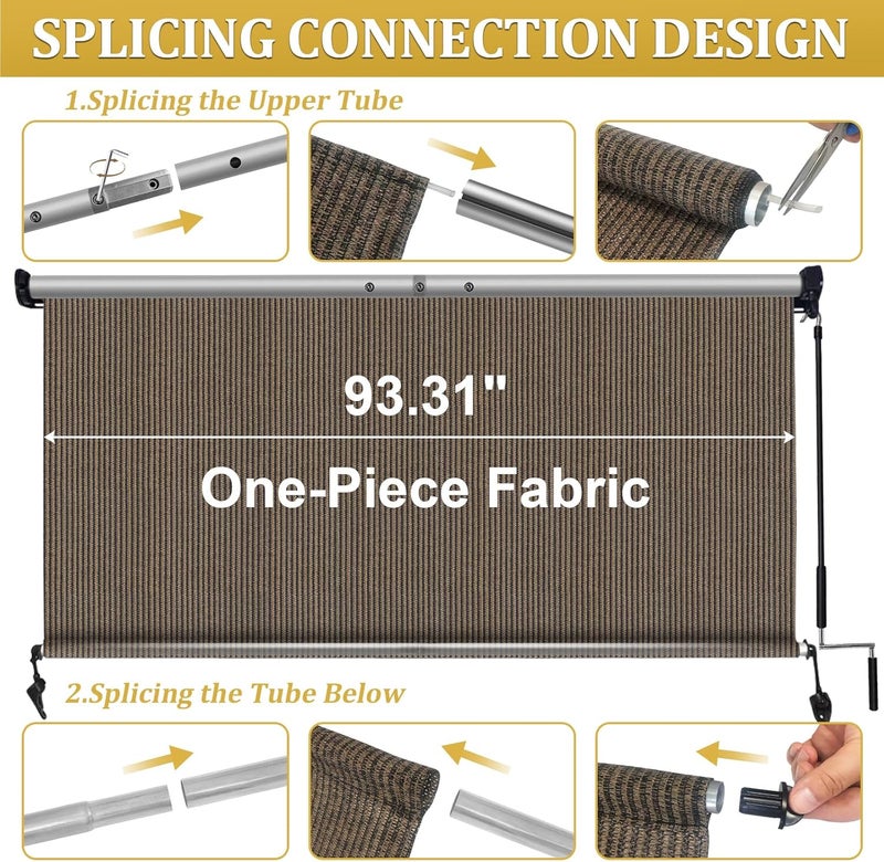 Shade&Beyond Outdoor Roller Shades with Splicing Design, 8' W x 8' H Cordless Patio Roll Up Blinds, Exterior Shade Cloth Roll for Porch, Gazebo, Pergola, Balcony, Mocha - Image 5